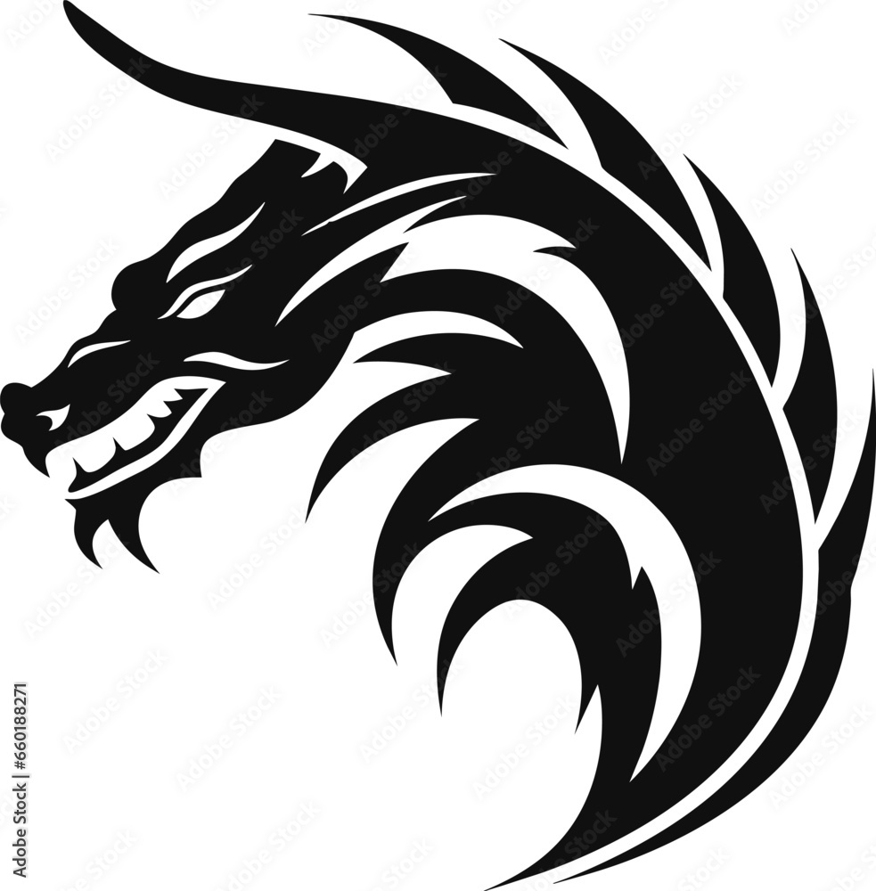 Obraz premium Black silhouette Chainese Dragon Tattoo on white background isolated vector illustration