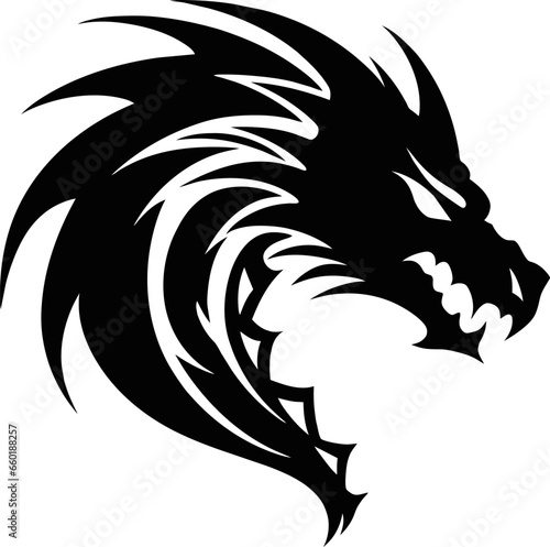 Fototapeta Naklejka Na Ścianę i Meble -  Black silhouette Chainese Dragon Tattoo on white background isolated vector illustration