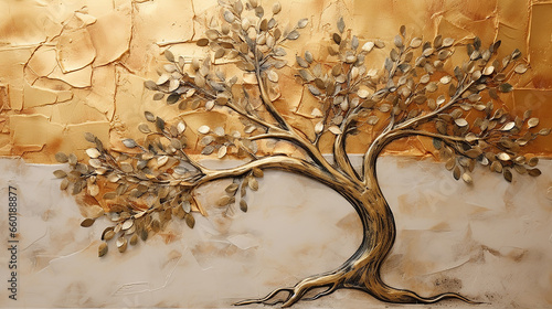 arvore  abstrato Tons terrosos, cobre e dourado