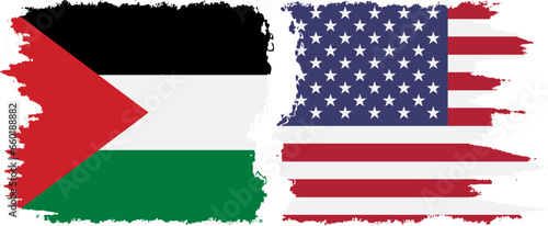 United States and Palestine grunge flags connection vector