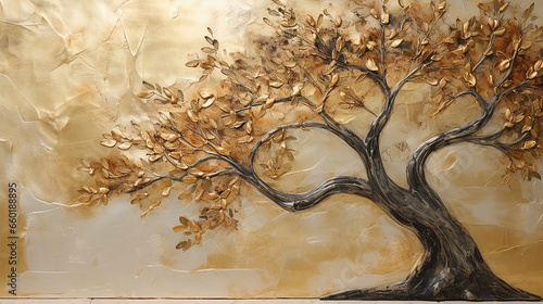 arvore  abstrato Tons terrosos, cobre e dourado