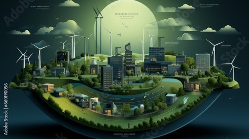 A concept art of green energy and eco friendly city. Green concept, Fantasy art © ThisaraDL