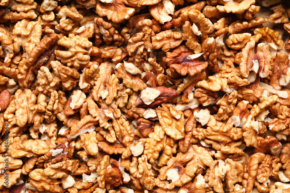 Shelled walnuts as background, closeup Shelled walnuts as background, closeup