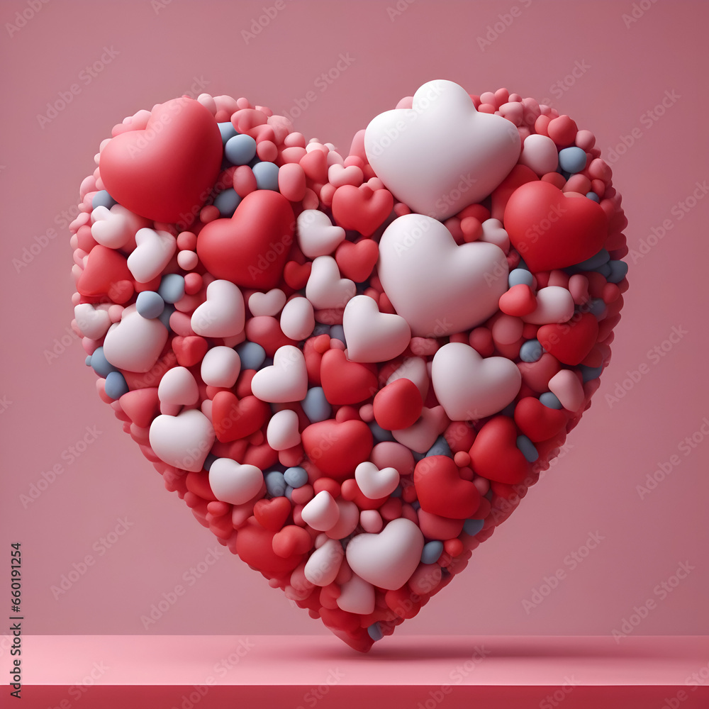 Valentine's day abstract background with hearts. 3d rendering