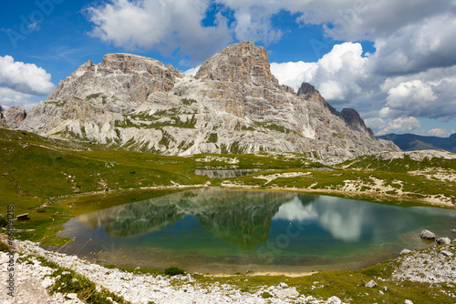 Summer Landscape with Laghi dei Piani at Italian Dolomite Alps .