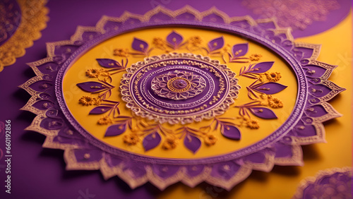 Indian festival dussehra. showing golden mandala on purple background