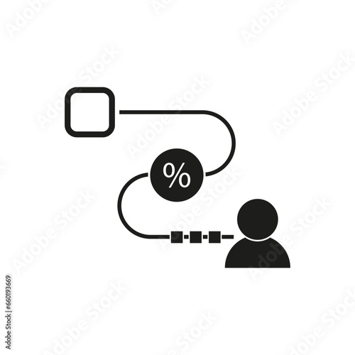 Person and royalty rate icon. Customer and percent sign. Member of bonus system. Vector illustration. EPS 10.