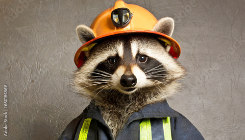 amusing raccoon firefighter in uniform ready to tackle fires ai generated  photo