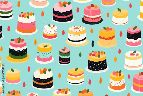 Layer cake quirky doodle pattern, wallpaper, background, cartoon, vector, whimsical Illustration
