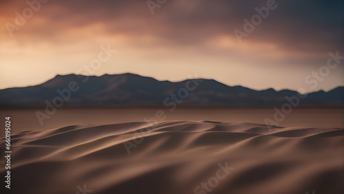Desert sand dunes with mountains in the background. 3d render © Waqar