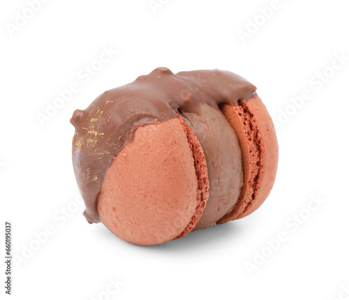 One delicious sweet macaron isolated on white