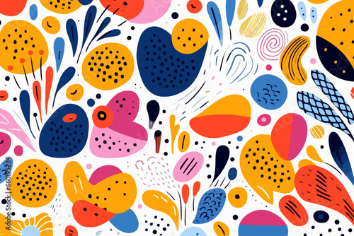 Fine art quirky doodle pattern, wallpaper, background, cartoon, vector, whimsical Illustration