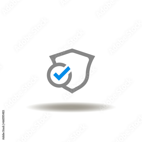 Vector illustration of shield with check mark. Icon of safety first.