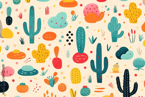 Deserts quirky doodle pattern, wallpaper, background, cartoon, vector, whimsical Illustration photo