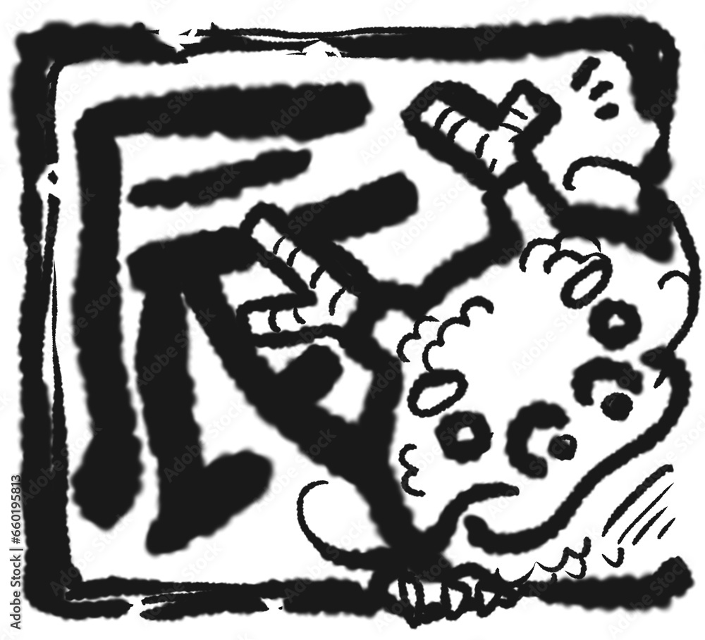 Obraz premium 年賀状用 角判子風イラスト 辰年 黒01