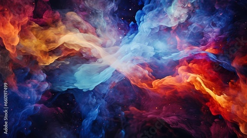 Close-up of vibrant, swirling galaxies created by Generative AI by using liquid art techniques.