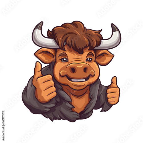 cute bull giving thumbs up cartoon vector icon