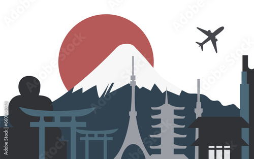 Silhouette illustration of Tokyo city in Japan