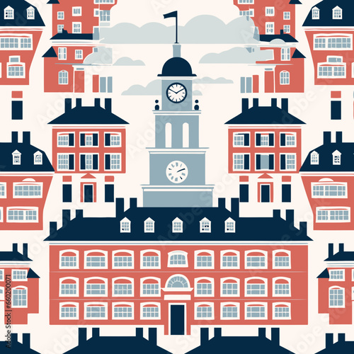Independence Hall pattern, background, hand-drawn cartoon flat art Illustrations in minimalist vector style