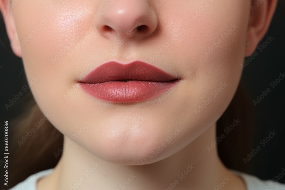 Permanent lip makeup. Background with selective focus and copy space Permanent lip makeup. Background with selective focus and copy space