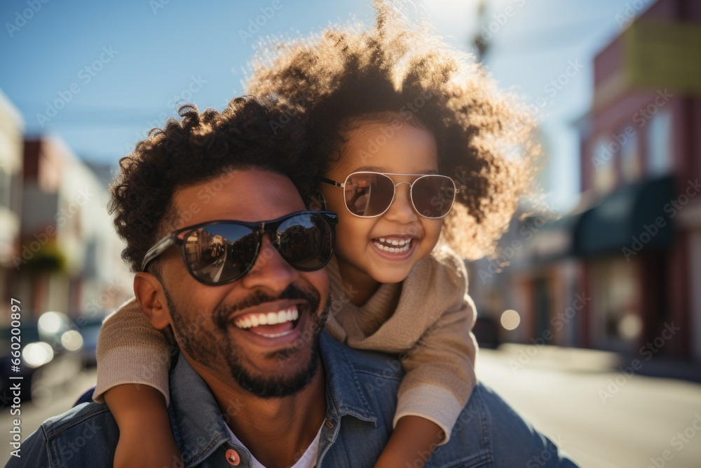 The child and dad have a fun weekend together. Portrait with selective focus and copy space The child and dad have a fun weekend together. Portrait with selective focus and copy space