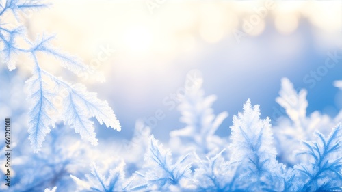 Beautiful background image of hoarfrost in nature close up. bokeh background © Mariana