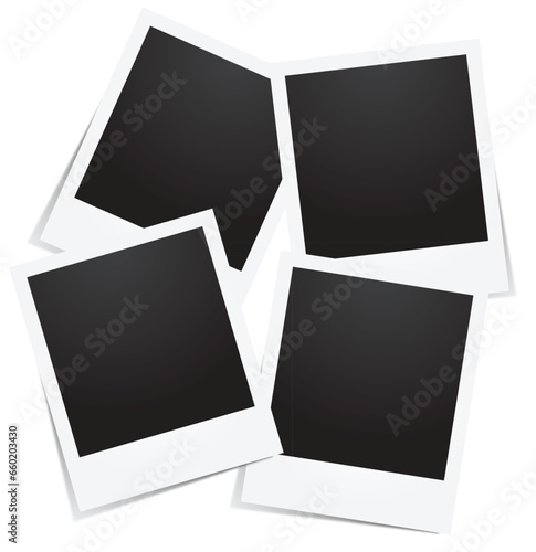 Four blank polaroid pictures with shadow isolated on white background. Empty picture frames. Photo polaroid Collection.