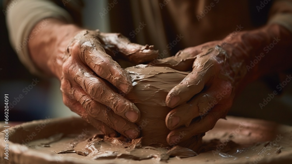 hands of a person making pitcher with clay 