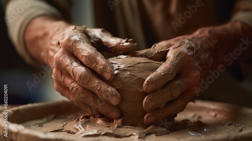 hands of a person making pitcher with clay 