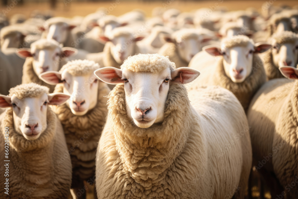 Obraz premium Portrait of a sheep in a herd