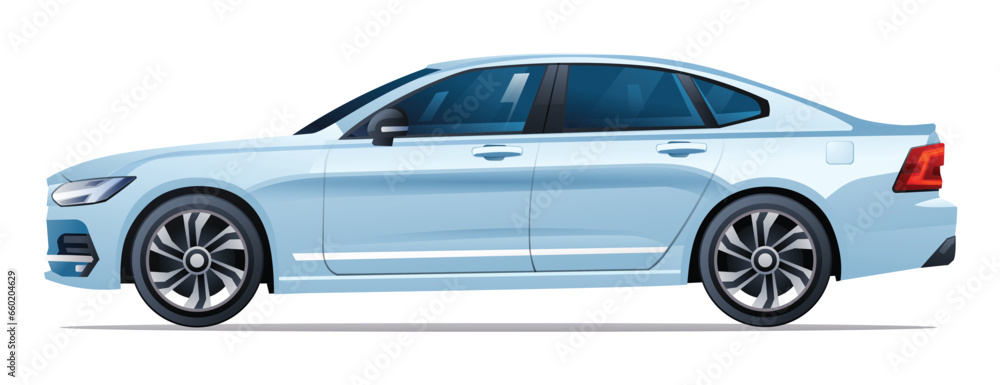 Car vector illustration. Sedan car side view isolated on white background