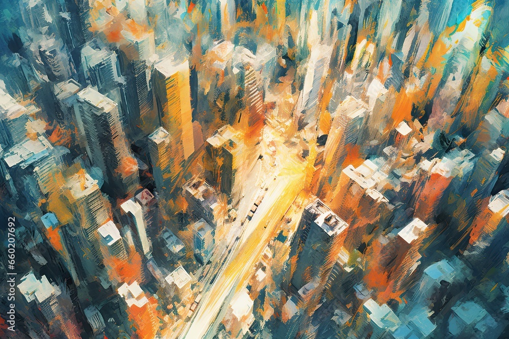 Abstract Background Images: Chaotic Beauty of Bustling City - Bird's Eye View, generative AI