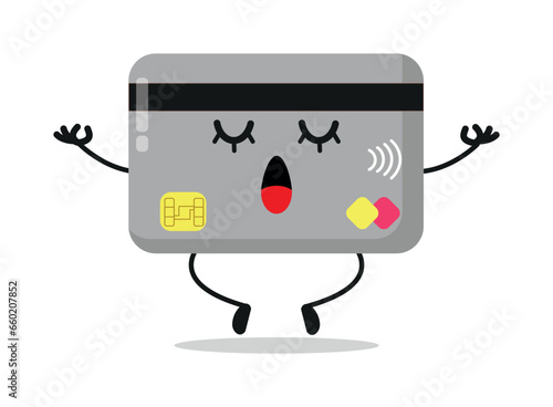 Cute relax credit card character. Funny yoga economy cartoon emoticon in flat style. credit, card meditation vector illustration