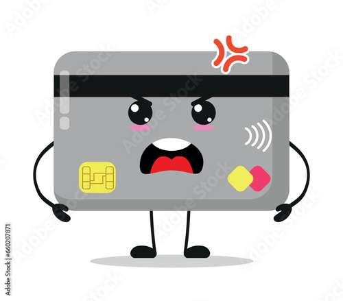 Cute angry credit card character. Funny mad economy cartoon emoticon in flat style. closet vector illustration