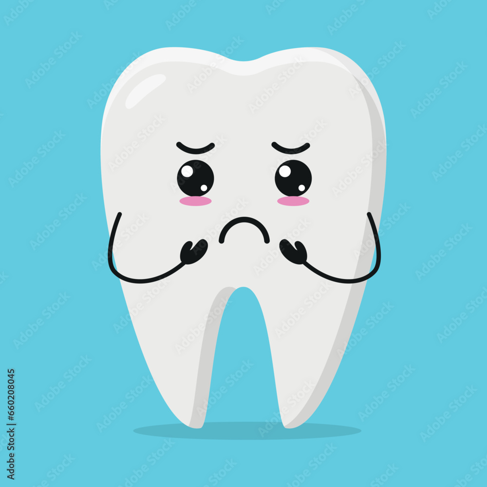 Cute gloomy tooth character. Funny sad teeth cartoon emoticon in flat style. closet vector illustration Cute gloomy tooth character. Funny sad teeth cartoon emoticon in flat style. closet vector illustration