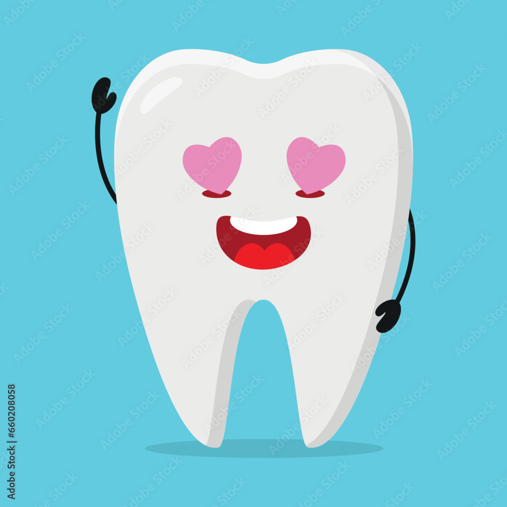 Cute happy tooth character. Funny fall in love teeth cartoon emoticon in flat style. closet vector illustration Cute happy tooth character. Funny fall in love teeth cartoon emoticon in flat style. closet vector illustration