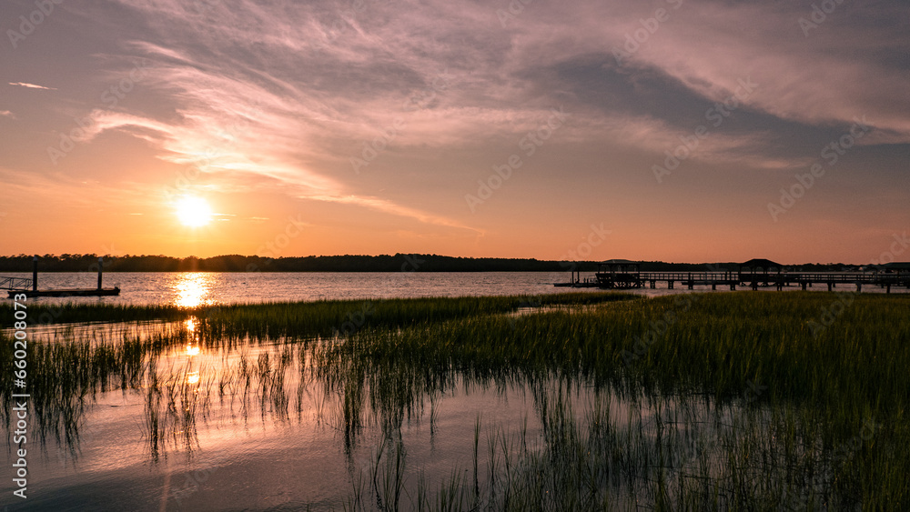 vivid sunset over the river