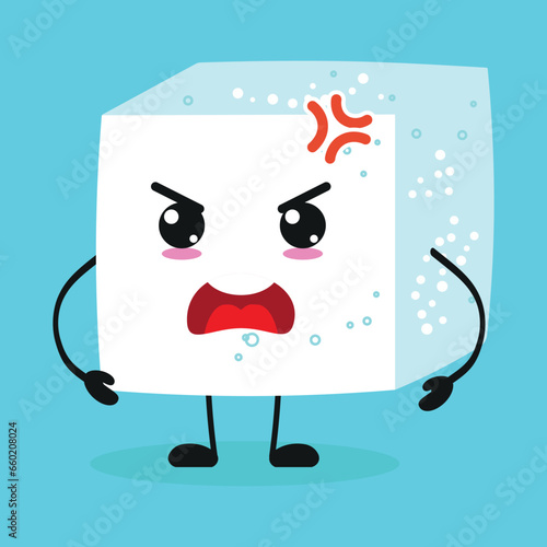 Cute angry sugar character. Funny mad ingredient cartoon emoticon in flat style. closet vector illustration