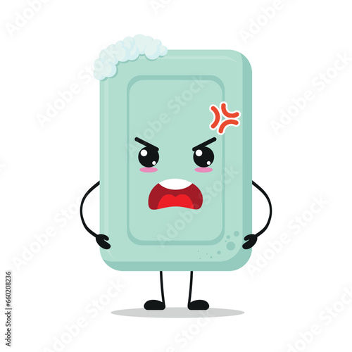 Cute angry soap character. Funny mad bath cartoon emoticon in flat style. closet vector illustration