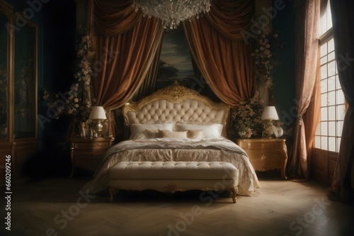 Luxury hotel room -  Victorian Era BedRoom - Elegant Modern Living Room with Chic Decor and Cozy Furniture photo