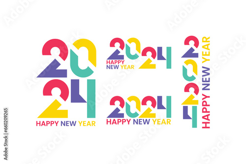 Big Set of Happy new year 2024 design. With colorful truncated number illustrations. Premium vector design for poster, banner, greeting and new year 2024 celebration