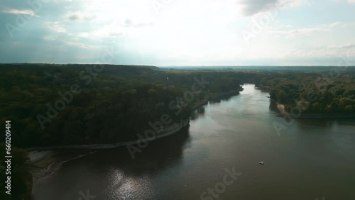 Aerial wide drone shot of Starved Rock State Park and illinois river photo