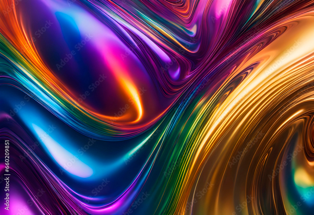 Abstract background of a metallic liquid shimmering with pearlescent colors and glow. photo for advertising