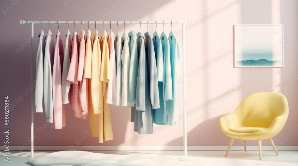 Colorful clothes on clothing rack Colorful clothes on clothing rack