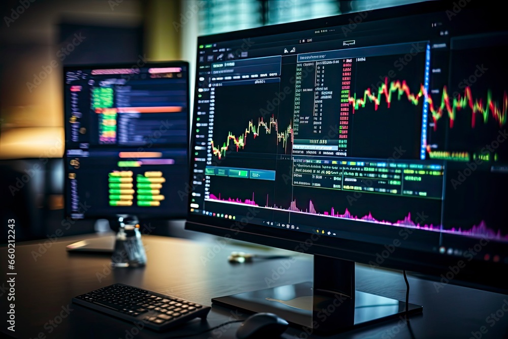 Real-Time Trading Charts, Close-up of a Computer Screen Real-Time Trading Charts, Close-up of a Computer Screen