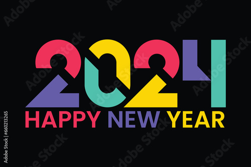 new year 2024 design logo. With colorful truncated number illustrations. Premium vector design for poster, banner, greeting and new year 2024 celebration