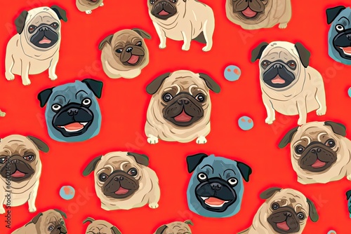 Pug Wallpaper: Quirky Pug Expressions in a Stunning Pug-Themed Background, generative AI photo