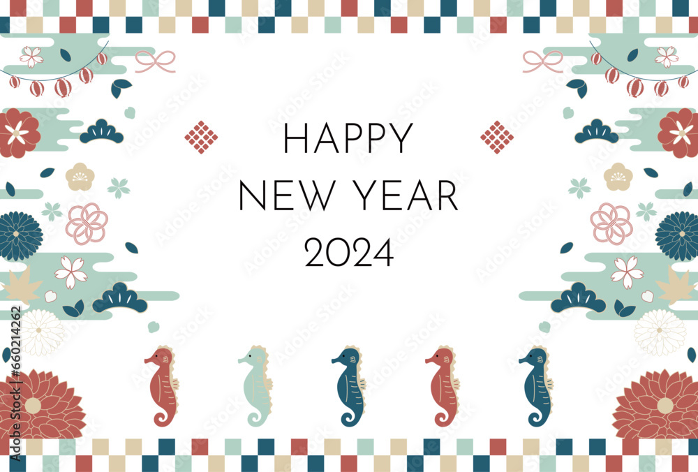 Obraz premium 2024 辰年 年賀状イラスト