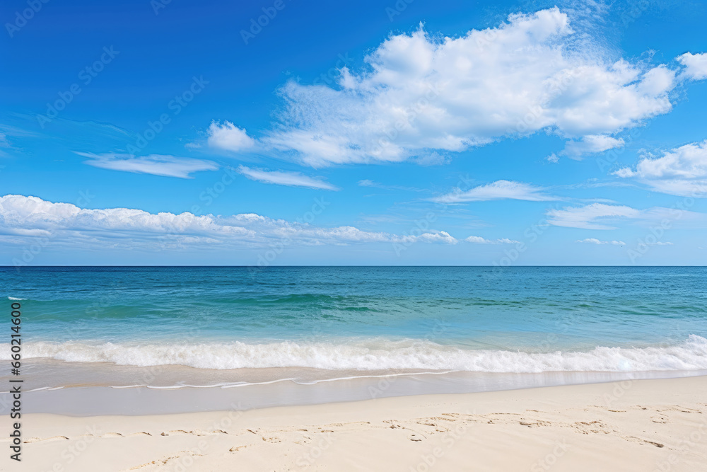 A picturesque sandy beach with gentle waves lapping at the shore