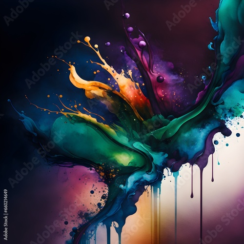 deep rich jewel tone abstract watercolor art soft and diffuse fluid and liquid imagery splatters and drips saturate watercolor internally lit 